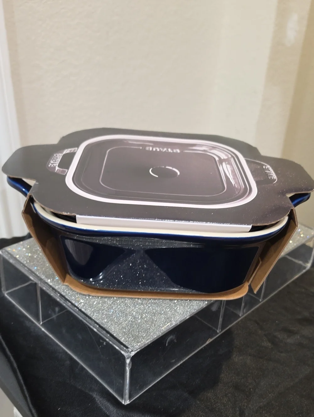 Staub 2.5QT Covered Square Enameled Casserole Dish- Dark Blue